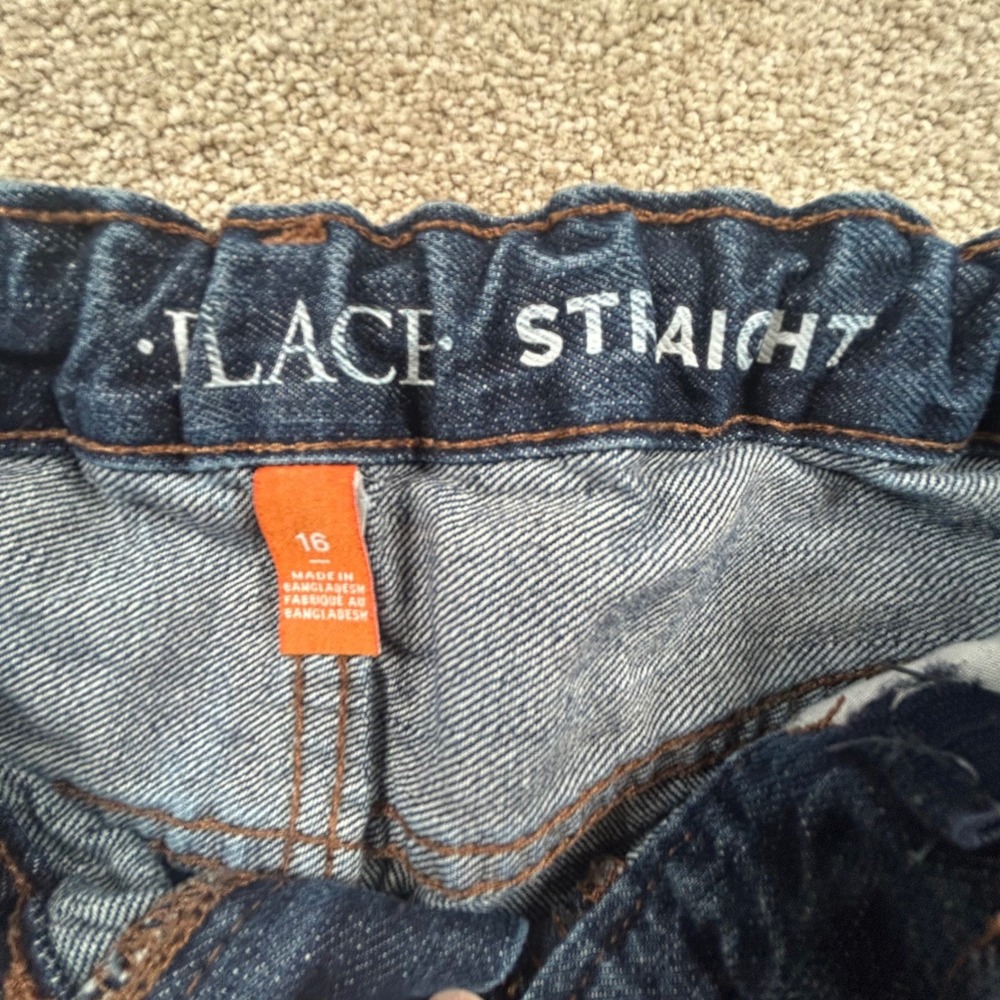 Childrens Place Straight Leg Jeans Dark Wash Denim Size 16 Elastic Waist 0970 - Picture 5 of 8